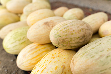 Yellow melons are sold on the road