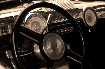 Sepia Toned Vintage Car Interior