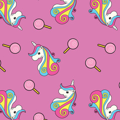 Cute unicorn and lolipop wallpaper, vector illustration