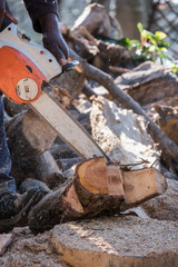 Carving a wooden sculpture