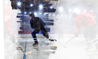 Hockey players on ice. Mixed media