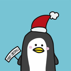 Cute penguin with Christmas hat cartoon vector illustration  