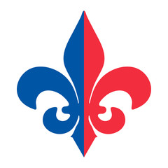 The Fleur de Lis or flower-de-luce vector icon. Royal French lily made in the colours of French revolution and flag of France: red and blue on a white background. © tatadonets