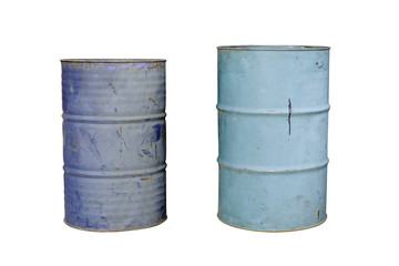 Old metal barrel oil on white background.