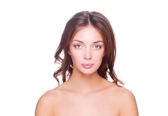 Fototapeta premium Portrait of beautiful young woman face. Isolated on white background