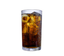 Cola in glass with ice on white background, Include clipping path.