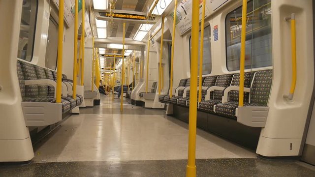 Interior of the train. Underground metro.