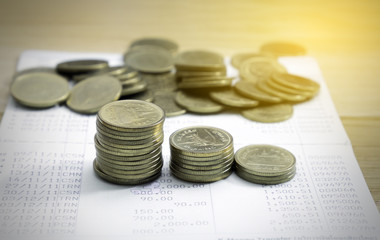 Thai Coins on Saving Account Passbook.