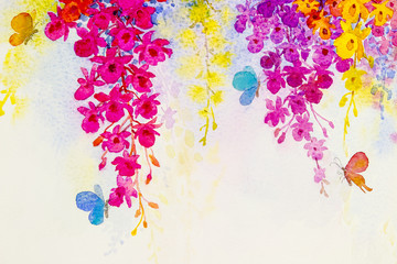 Painting imagination colorful of beauty orchid flowers with butterfles