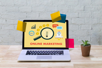 ONLINE MARKETING man on computer Advertisement Social On line Market word  Startup Marketing Online Project