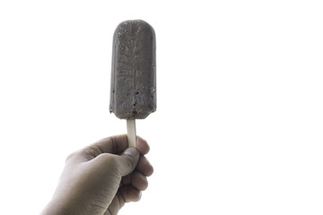 ice cream in hand on a white background.