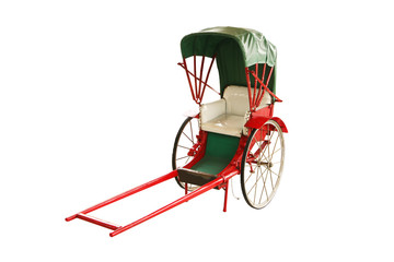 two wheels Tourism Man Walk Rickshaw isolated
