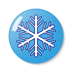 Button with snowflake emblem.