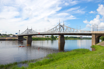 The Old Volga Bridge on a sunny July day. Tver, Russia
