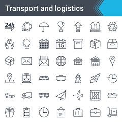 Fototapeta premium Transport and logistics simple thin icon set isolated on white background