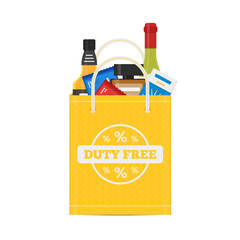 Vector flat icons of Duty Free shop and goods at airport