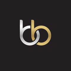 Obraz premium Initial lowercase letter bb, linked overlapping circle chain shape logo, silver gold colors on black background 