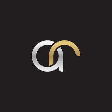 Initial lowercase letter ar, linked overlapping circle chain shape logo, silver gold colors on black background
 
