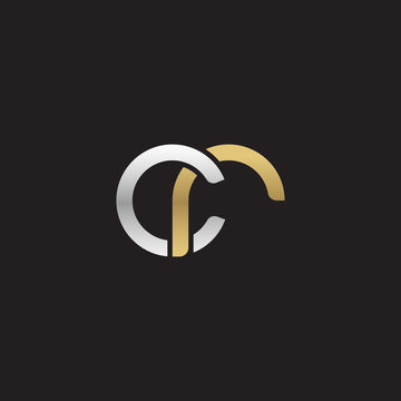 Initial lowercase letter cr, linked overlapping circle chain shape logo, silver gold colors on black background