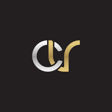 Initial lowercase letter cv, linked overlapping circle chain shape logo, silver gold colors on black background