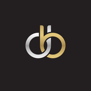 Initial lowercase letter db, linked overlapping circle chain shape logo, silver gold colors on black background