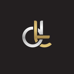 Initial lowercase letter dt, linked overlapping circle chain shape logo, silver gold colors on black background