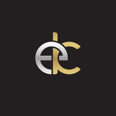 Initial lowercase letter ek, linked overlapping circle chain shape logo, silver gold colors on black background