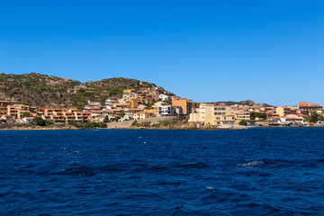Fototapeta na wymiar La Maddalena, Italy. View of the city from the sea side