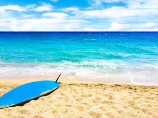 Beach, sea and surf background. Sandy beach, blue sky - Summer relax concept.