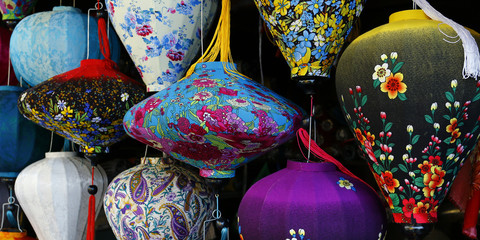 assortment of lantern sold in lantern shop in hoi an -vietnam