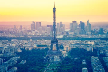 Gordijnen Eiffel Tower with sunset in Paris, France © orpheus26