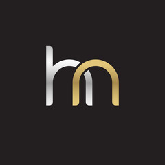 Initial lowercase letter hn, linked overlapping circle chain shape logo, silver gold colors on black background