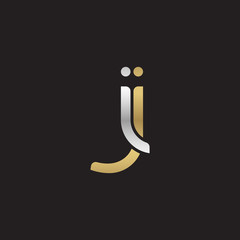 Initial lowercase letter ij, linked overlapping circle chain shape logo, silver gold colors on black background