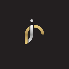 Initial lowercase letter ir, linked overlapping circle chain shape logo, silver gold colors on black background