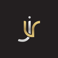 Initial lowercase letter jv, linked overlapping circle chain shape logo, silver gold colors on black background
 
