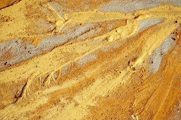 Golden sand texture on the beach, top view