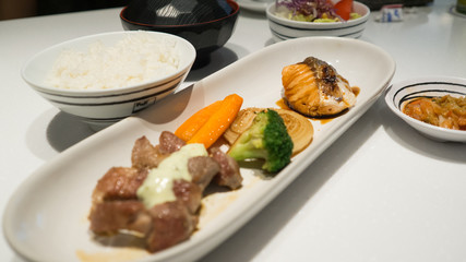 Poke and Salmon Steak Japanese style