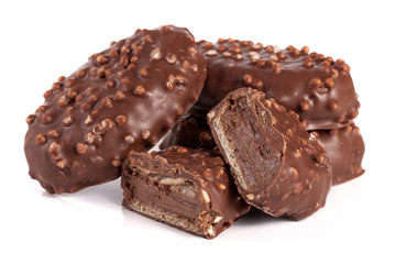 chocolate candy with cream filling isolated on white background