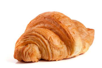 one croissant isolated on white background closeup