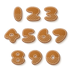 Set of gingerbread cookies with icing. Numbers. Vector illustration