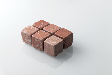 Red whiskey stones set of 6. Soapstone rocks are carved in cubes to be used as drinks chillers (whisky, bourbon ...) Various type of rock minerals produces different colors and patterns.