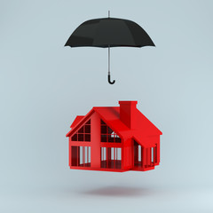 Insurance concept of life insurance, home insurance to protection by umbrella on pastel blue background. minimal concept idea.