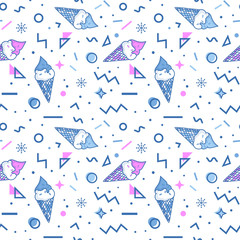 Ice cream seamless pattern in memphis style.