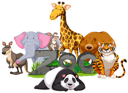 Wild animals around the zoo sign