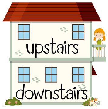 Opposite wordcard for upstairs and downstairs