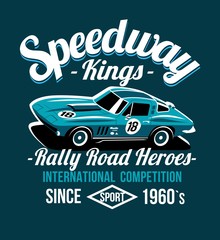 Grunge Racing Car on circuit ring race classic wear t-shirts print.