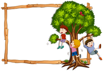 Frame template with kids climbing the tree