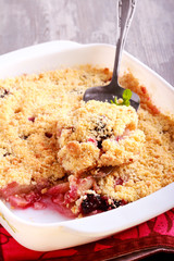 Blackberry and pear crumble cake