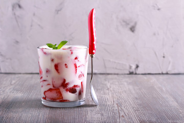 Strawberry and yogurt dessert in a glass
