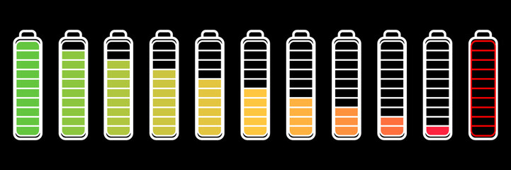 Set battery, accumulator.Panel with charge indication. Vector illustration.